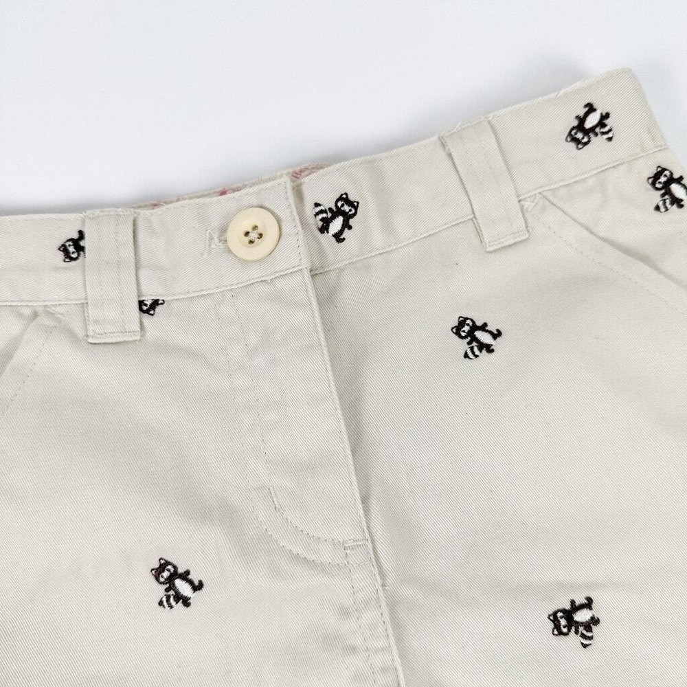 LL Bean Bermuda Shorts Girls Size 4 Khaki Raccoon Embroidered Cotton Twill NWT